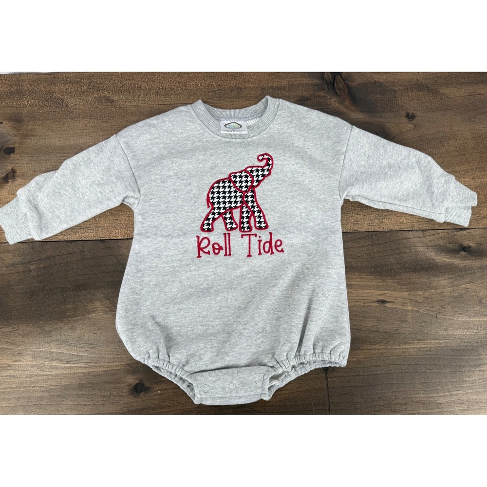 Kids 2T Roll Tide Alabama Appliqué Elephant Embroidered Bubble Romper
